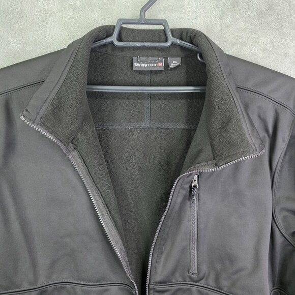 Mens Black Swiss Tech Softshell Jacket Fleece Lined Full Zip Long Sleeve 2XL - Picture 3 of 9